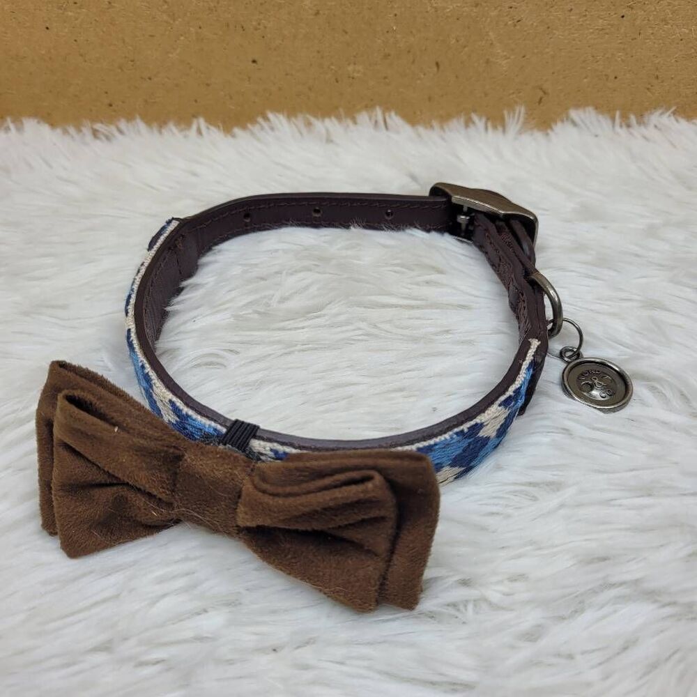 Bond & Co Dog Collar with Brown Bow Tie Slide  Size Small
